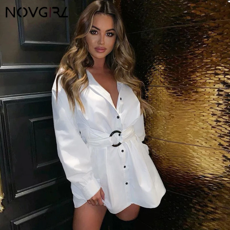 Novgirl пикантное платье с рукавом Бишоп на пуговицах поясом для женщин 2019 осеннее
