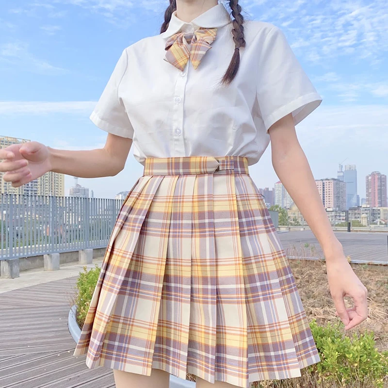 

[Yamabuki] Girl's Summer High Waist Pleated Skirts Plaid Skirts Women JK Uniforms Girl School Dress Students Cloths