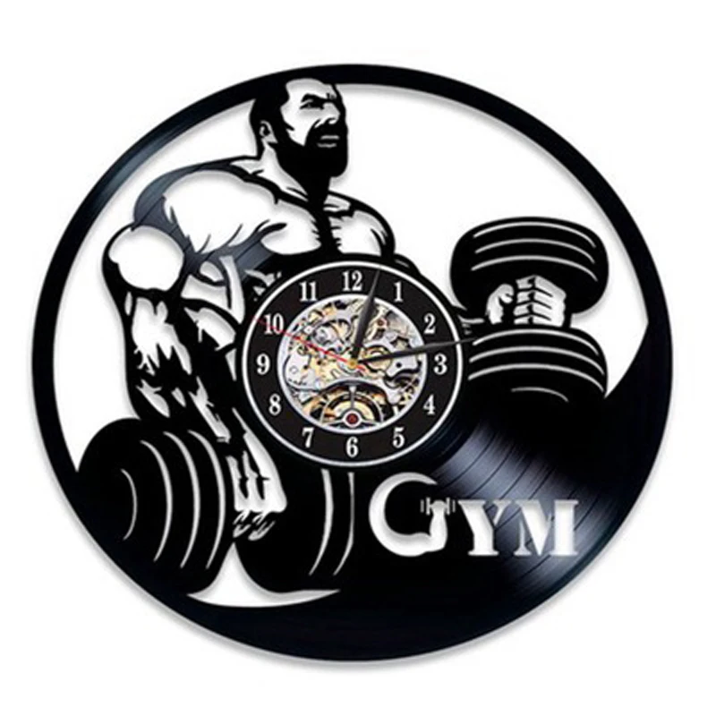 Vintage Vinyl Record Wall Clock Design No Pain Gain Gym Bodybuilding Fitness Sport Clocks Watch Bodybuilder Gift | Дом и сад