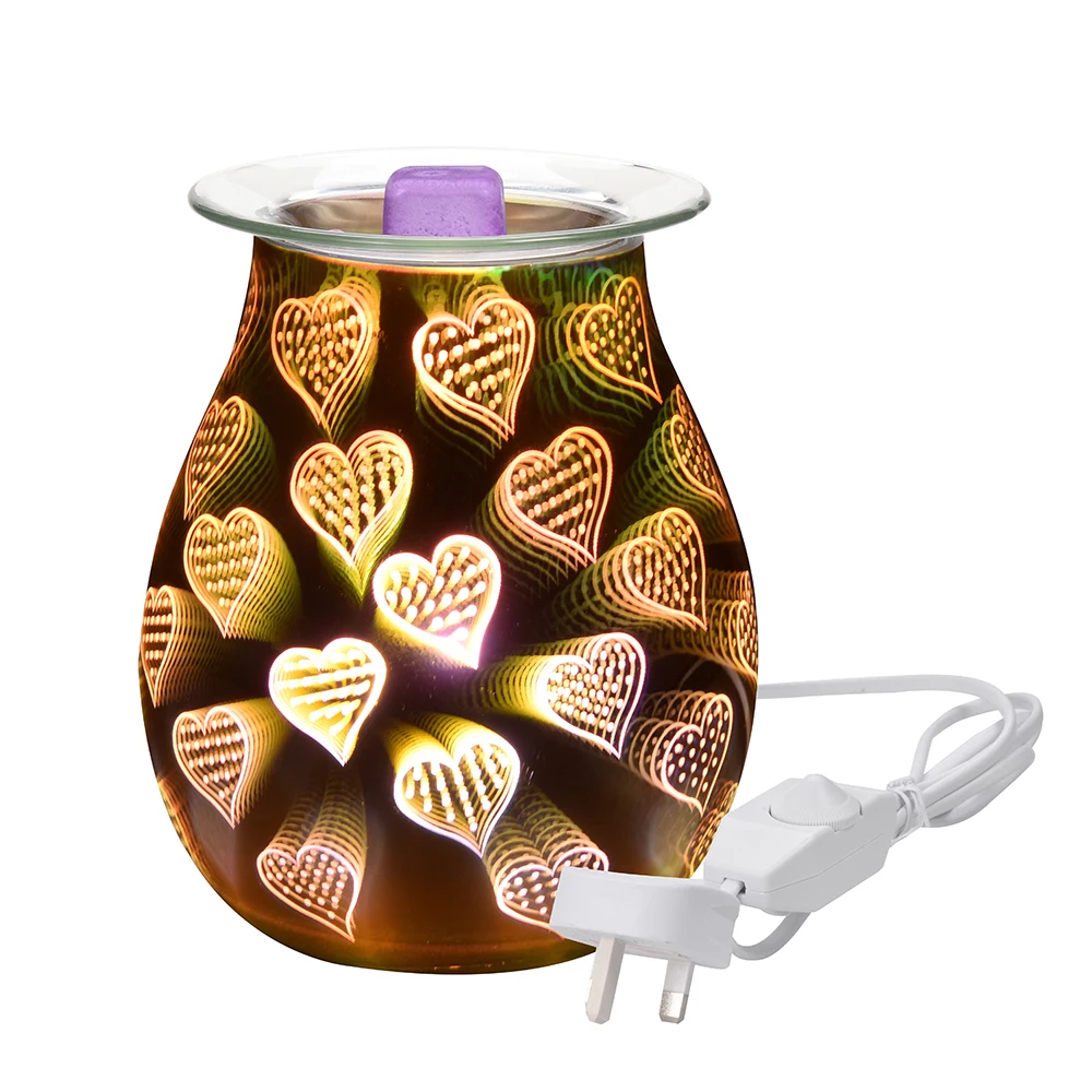 3D в форме сердца Стекло ароматерапевтическая Лампа Электрическая ароматическая