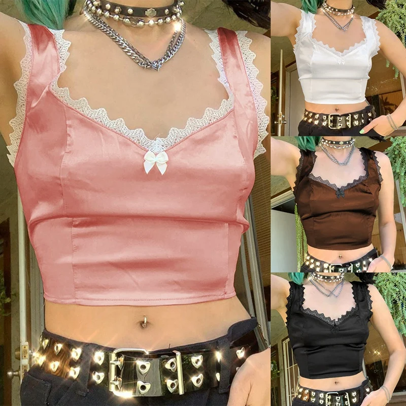 

Women's Fashion Sexy Solid Color Lace Stitching Wide Camisole