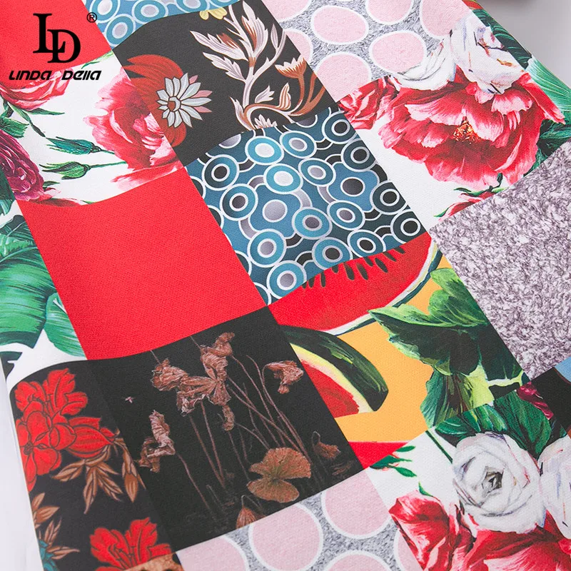 

LD LINDA DELLA Summer Fashion Designer Dress Women Short sleeve Chic Plaid Leopard Dots Floral print Female Vintage Mini Dress