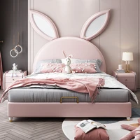 childrens bed girl princess bed girls room solid wood frame single net red rabbit bed furniture leather bed leather 1 5m