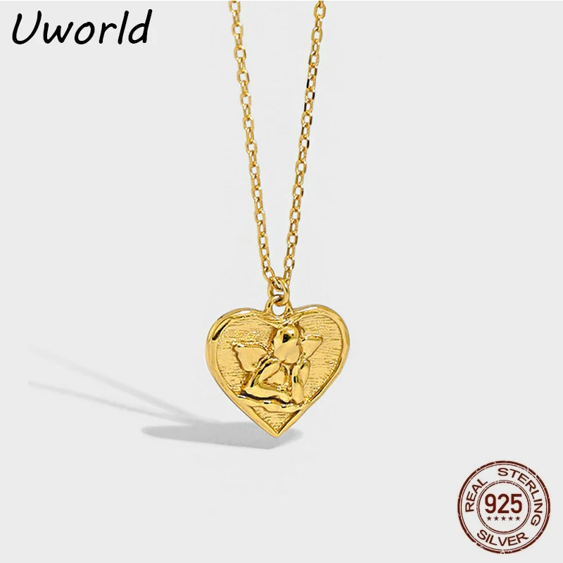 

Romantic Cupid S925 Sterling Silver Heart Pendant Necklace 18K Gold Plated Love Design Heart Necklace Valentine's Day gift