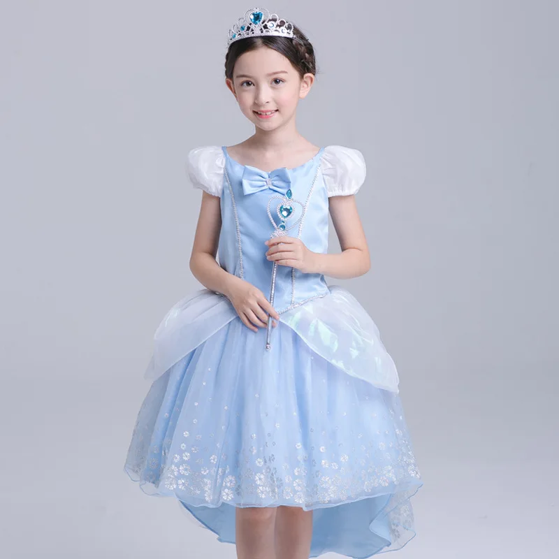 

Fairy Tale The Little Glass Slipper Girls Princess Dress Christmas Party Blue Frocks Fancy Cendrillon Cosplay Clothing Halloween