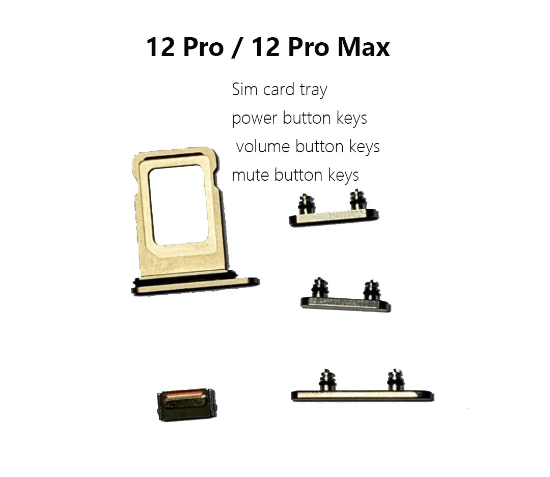 

New Sim Card Holder Slot & Power Side Key Buttons Replacement for iPhone 12 Pro / 12 Pro Max SIM Card Tray Adapter Repair Parts