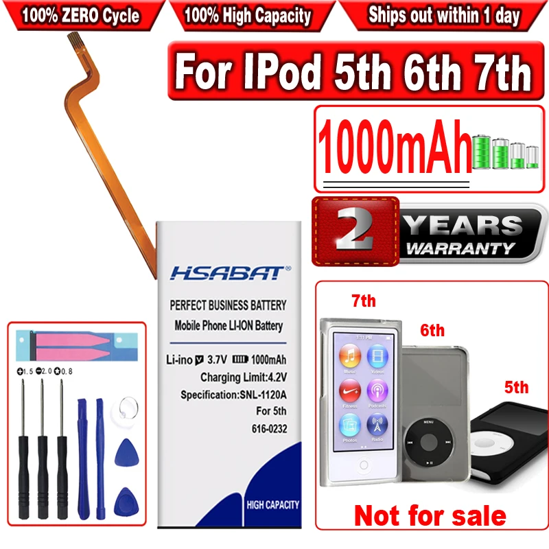 HSABAT 1000mAh внутренний литий-ионный полимерный аккумулятор для iPod 5-го видео 60 ГБ 80 Гб