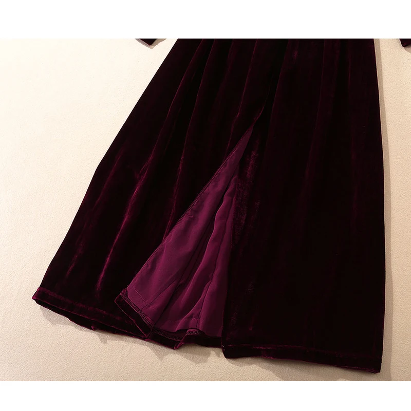 

SEQINYY Velvet Dress 2020 Autumn Winter New Fashion Design Women Long Sleeve Button Sheath Split Warm Midi Dress Elegant Party