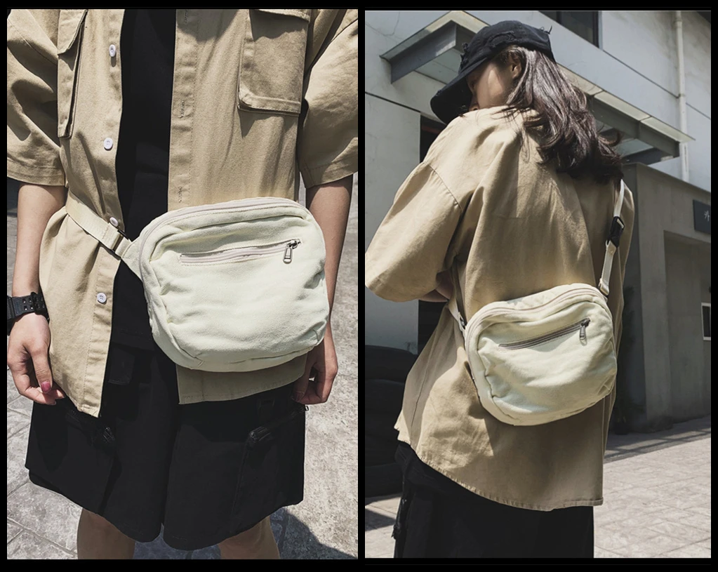 

Teenager Canvas Fabric Simple Breast Bag Women Korean Fashion Ecology Cotton Small Sling Pouch Belt Bag Waist Bag Fanny Packs
