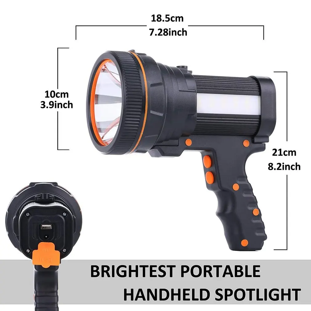 

Hot High Quality Handheld Searchlight Super Bright With Ergonomic Handle And Side Light 5 Light Modes Searchlight Flashlight