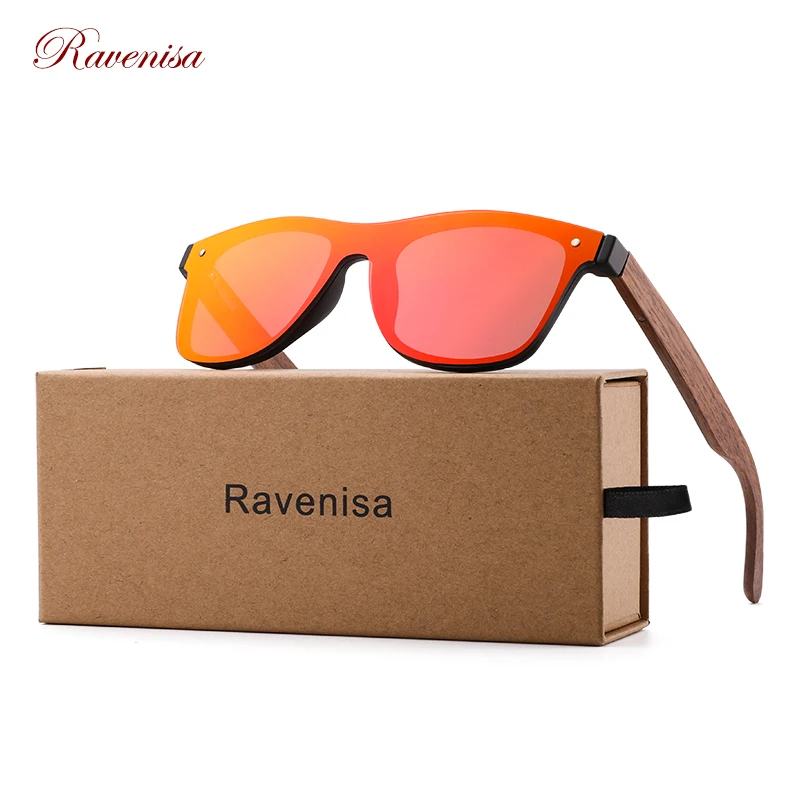 

RAVENISA Rimless Wooden Sunglasses Mono Blue Lens Sun Glasses Men Driving Fashion Mirror Cool Goggle Women gafas de sol