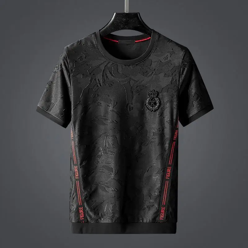

2021 new trend spring and summer short sleeve suit jacquard ice silk stitching embroidery leisure sports suit two-piece set