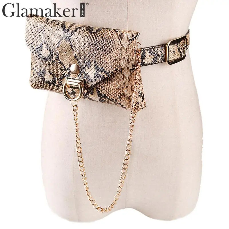 Glamaker винтажный снэк-принт пояс с сумкой из искусственной кожи Женский широкий ремень для платья сексуальный черный цепочка широкий пояс уличная
