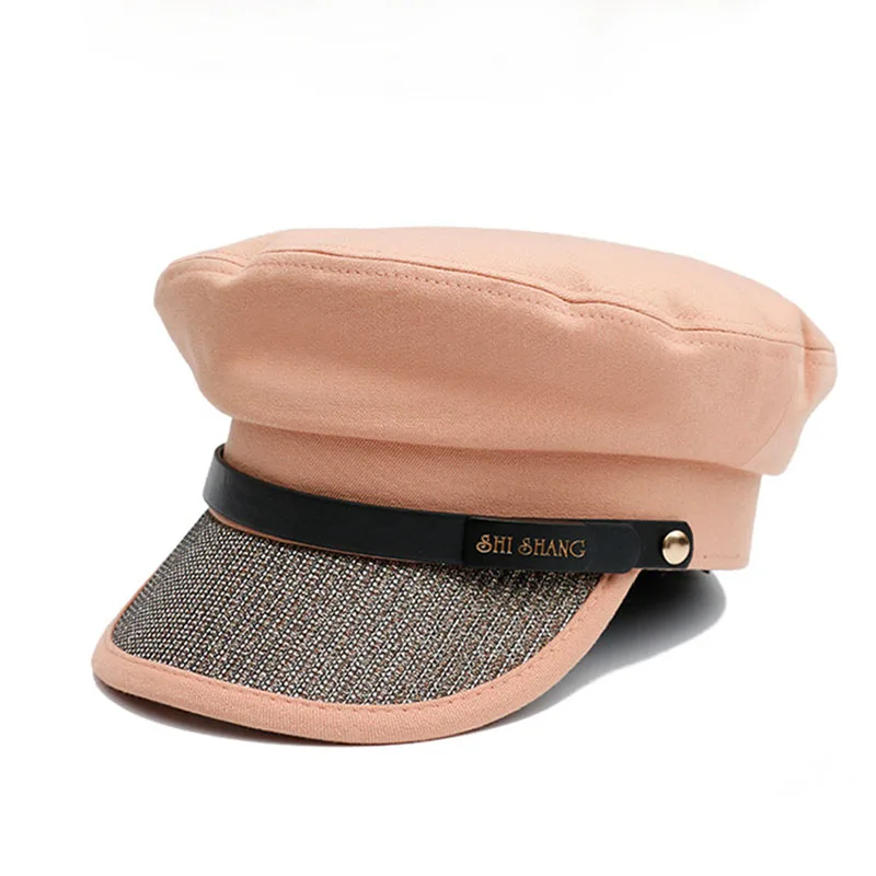 Берет женский винтажный в стиле ретро Кепка с плоским верхом милитари цепочкой