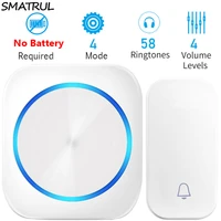 smatrul self powered wireless doorbell no battery waterproof 150m remote eu plug door bell chime 1button 2receiver 58 music
