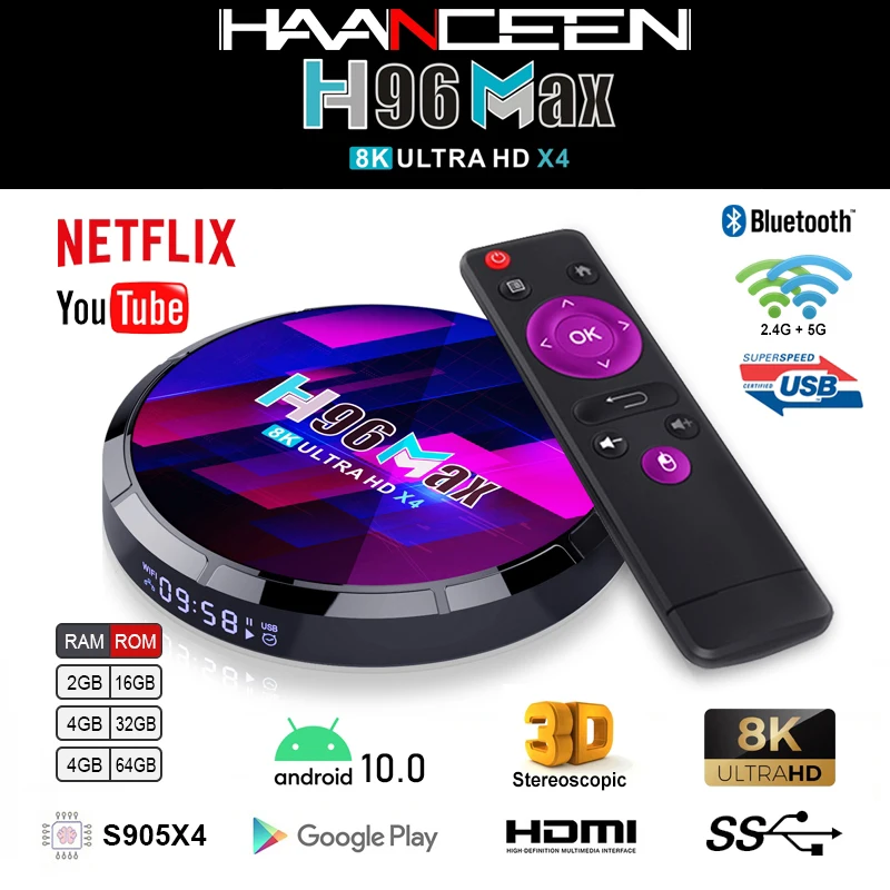 Фото H96 MAX X4 Android 10 Smart TV BOX Amlogic S905X4 2/4 ГБ RAM16/32/64 Google Player 8K 24fps 3D Wifi 2 4G & 5G телеприставка H96 MAX X4 Android 10 Smart TV BOX Amlogic S905X4 2/4 ГБ RAM16/32/64 Google Player 8K 24fps 3D Wifi 2 4G & 5G телеприставка