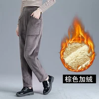 new style plus velvet autumn and winter solid color corduroy high waist casual long pants thickened korean version of old pants