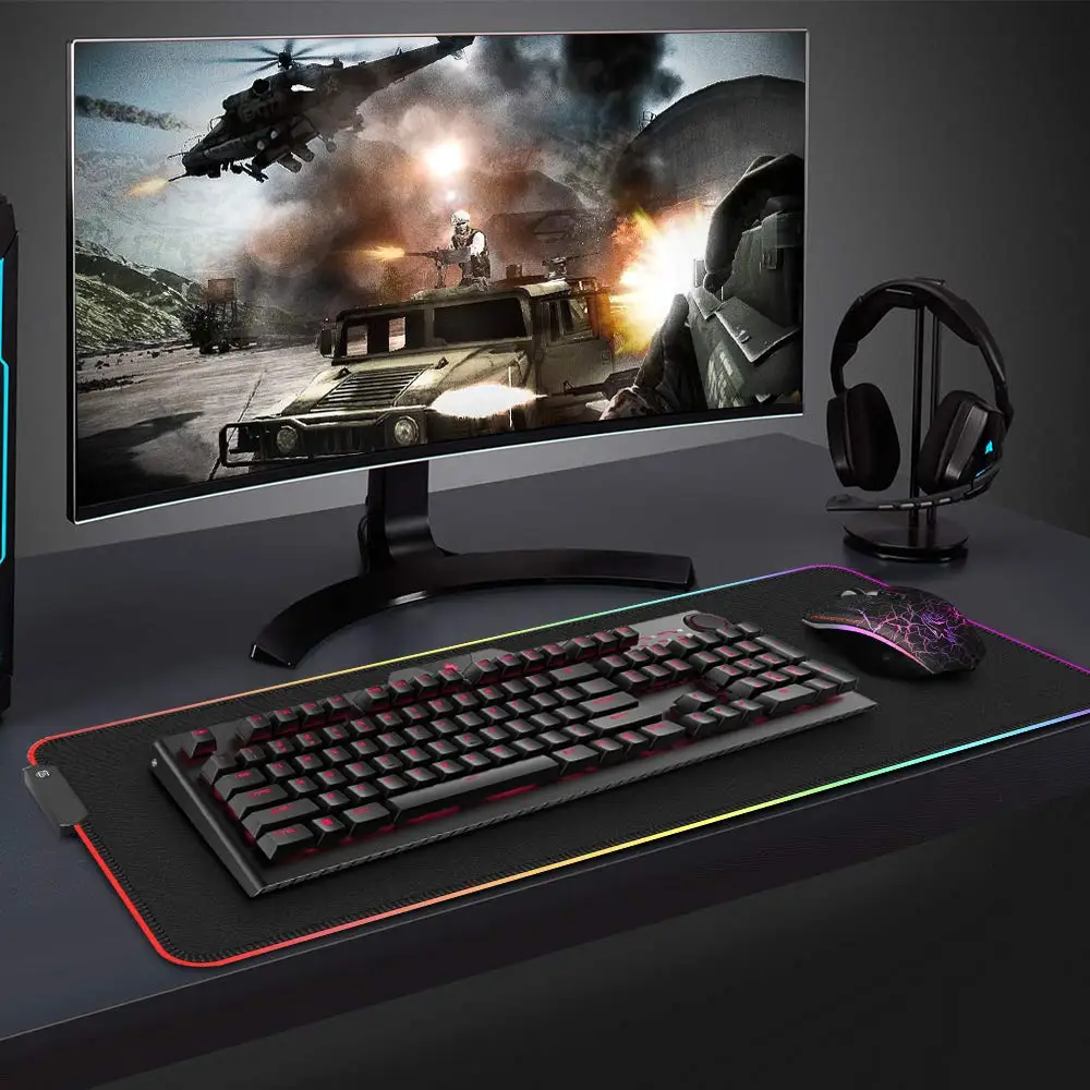Игровой коврик для мыши RGB большой 80*30 см компьютерный со светодиодной подсветкой