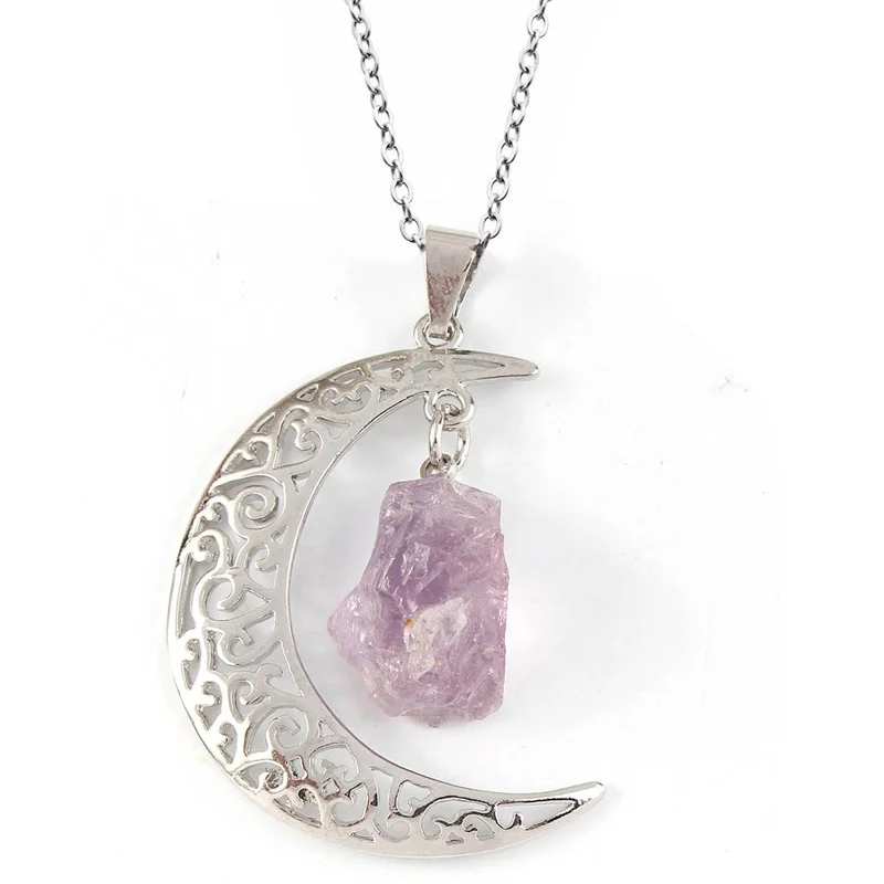 Винтажная подвеска в виде полумесяца с Луной и фиолетовым кристаллом розовый