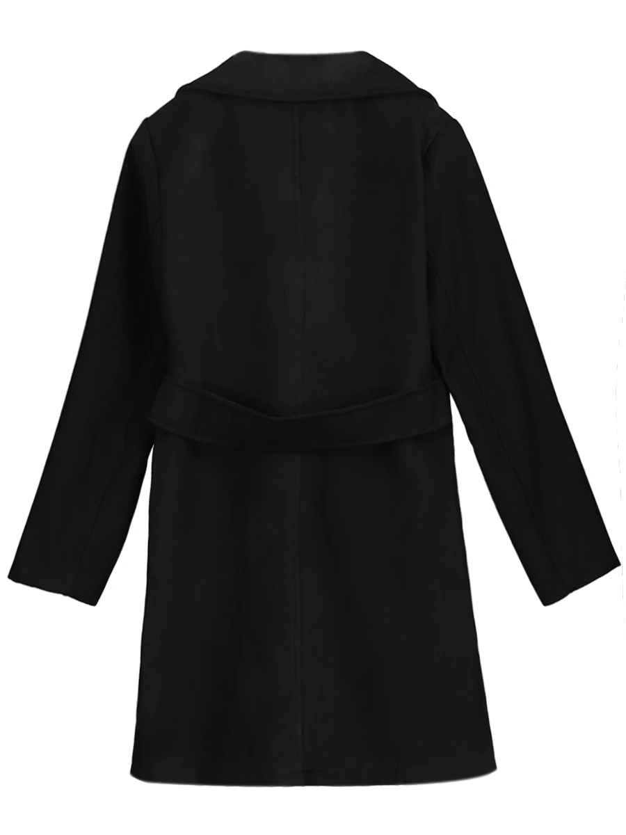 Осенне зимнее длинное шерстяное пальто для женщин теплая XXL Элегантная черная