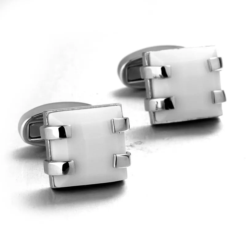 Винтажные белые керамические инкрустированные серебряные Квадратные запонки