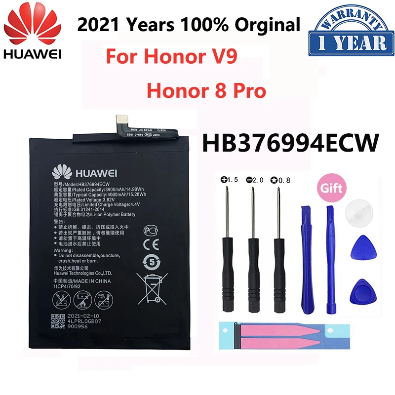 

Hua Wei Original Replacement Phone Battery 4000mAh HB376994ECW For Huawei Honor V9 / Honor 8 pro DUK-AL20 DUK-TL30 Batteries