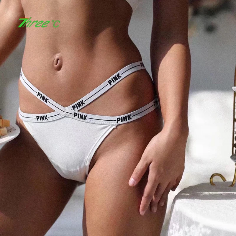 

Women Sexy Bandage T Pants Fashion Letter Printing Cotton Breathable Underpants Fitness Seamless Sports Briefs Low-waist Thongs