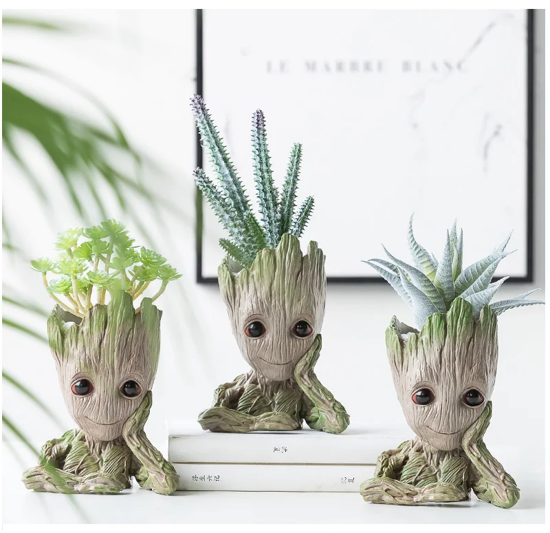 Strongwell Flowerpot Baby Groot Pen Pot Holder Plants Flower Pot Cute Action Figures Toys for Kids Gift Desktop Decoration