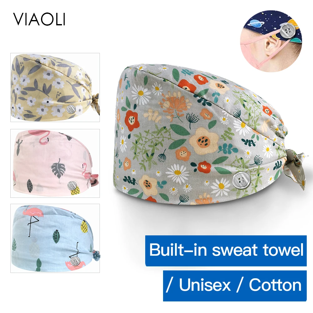 

viaoli Cotton scrubs caps gorros quirofano mujer women's weat-absorbent Elastic Section pet grooming nursing work hats