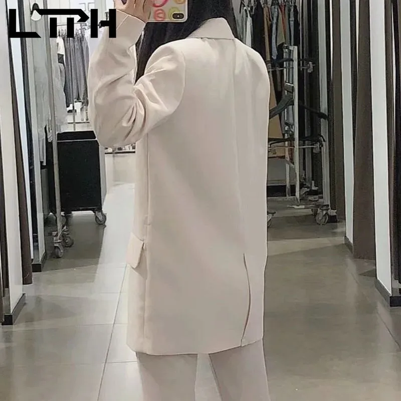 LTPH-Chaqueta informal minimalista para mujer, Blazer holgado con doble botonadura y manga larga, color sólido, primavera 2021
