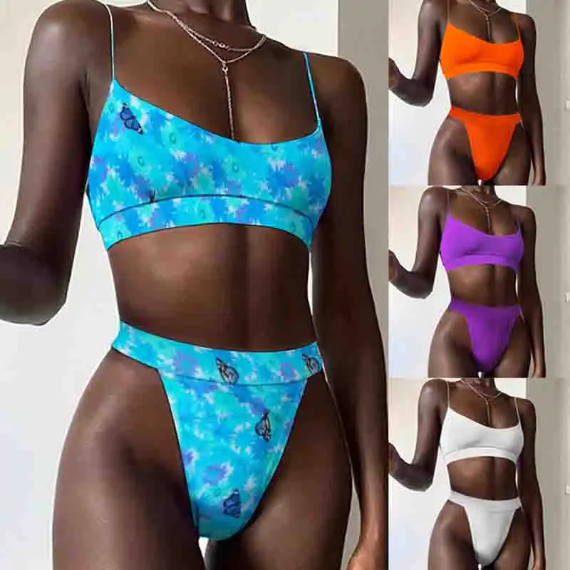 

New Blue Tie Dye Printed Swimsuit High Waist Thong Bikini Women Swimwear Two-Pieces Bikini Set Push Up Bather Bathing Suit Swim