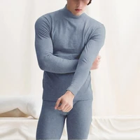 2021 new arrival autumn winter men thermal underwear set solid color warm pullover tops and pants set male clothing