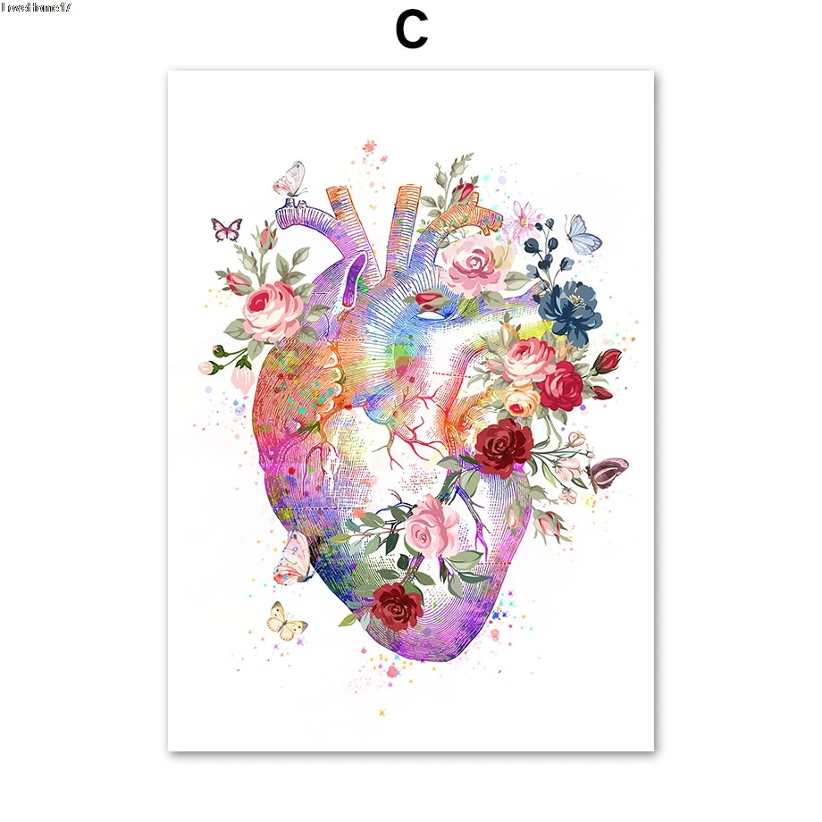 

Colorful Bone Torso Heart Brain Art Poster Frameless Canvas Oil Painting Doctor Fashion Nordic Home Decor Photo