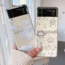 Slim Phone Case For Z Flip3 Colorful Love Heart Cover For Samsung Galaxy Z Flip 3 5G Cartoon Planet Stars Cloud Clear Hard Cover