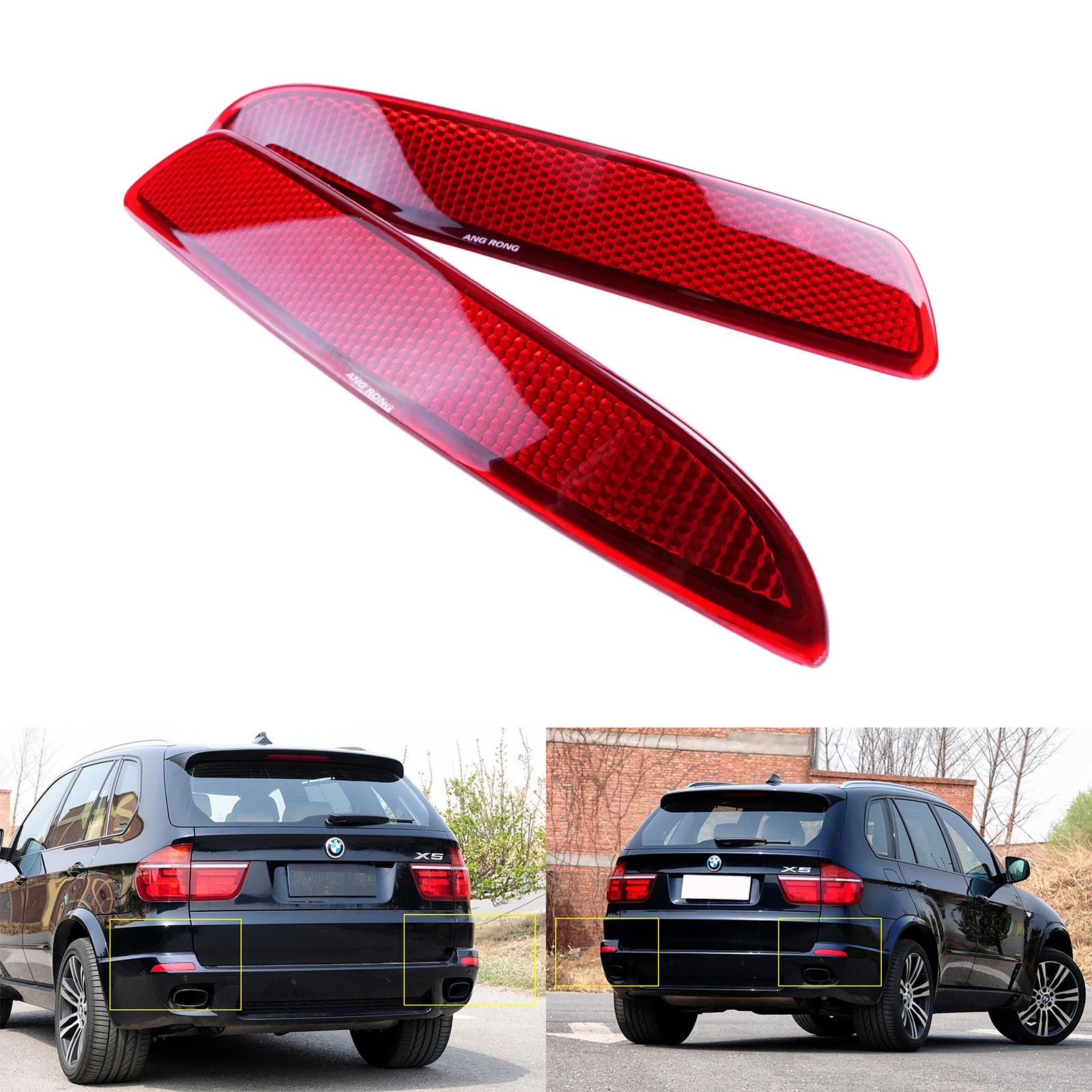 ANGRONG 2x Red Lens Cover Rear Bumper Reflector Left & Right No Bulb For BMW X5 E70 M 2006-2013
