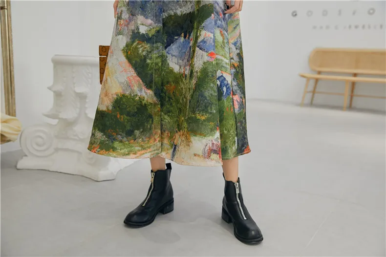 

Vintage Scenery Printed Midi Dresses Women 2021 Spring Sweet Puff Sleeve Turn-down Collar White Dress for Teeage Young Girls