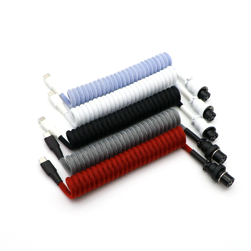 Спиральный кабель Paracord и PET с двумя рукавами от USB до типа C для механической