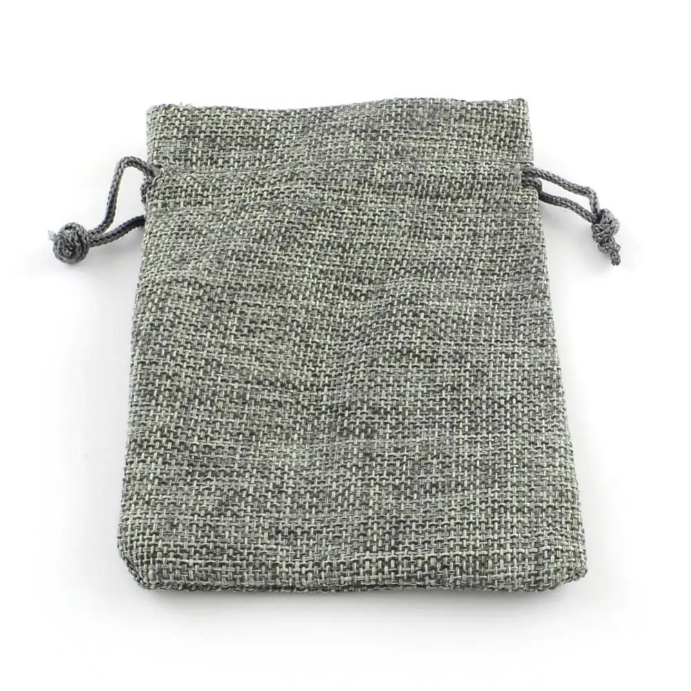 

50 pc Burlap Packing Pouches Drawstring Bags Gray 9x7cm