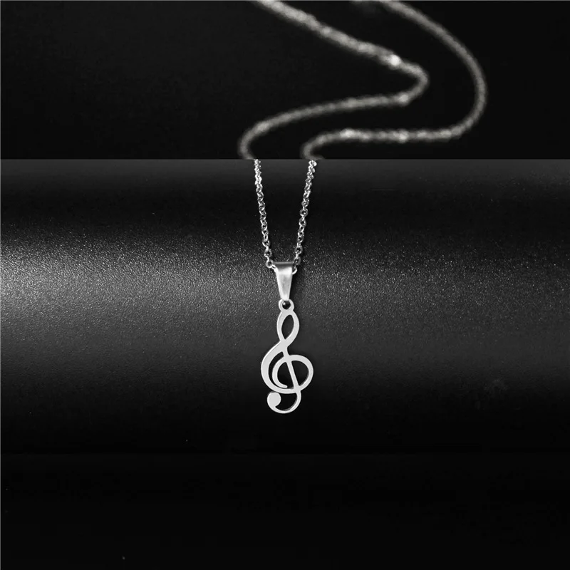 Rinhoo Hollow Musical Note Pendant Necklace Stainless Steel Women Men Cool Punk Hip Hop Necklaces Party Jewelry Gift images - 6