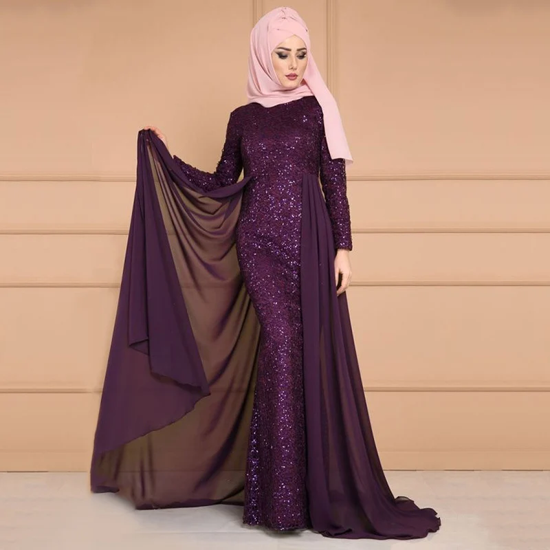 Дубай Абая для женщин djellaba femme поддельные две части Абая турецкий кафтан marocain tesettur elbise мусульманское платье мусульманская одежда - Цвет: Purple