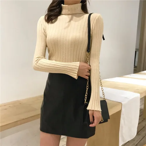 Женский базовый свитер TingYiLi синий бежевый белый розовый черный с высоким