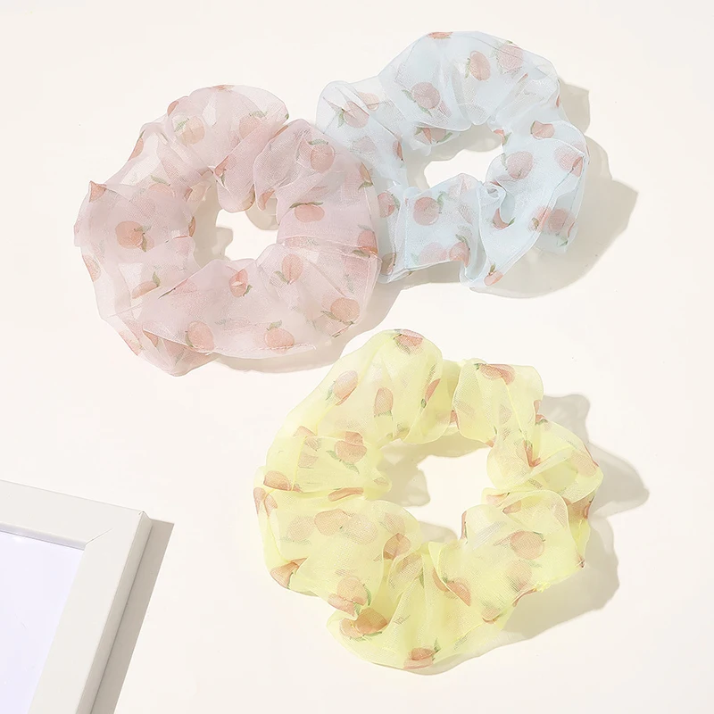 Прозрачные резинки для волос из органзы с принтом персика женщин и девочек милые