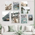 Одуванчик тростник сосна озеро лодка дом Картина на холсте искусство скандинавские плакаты и принты настенные картины для гостиной Декор без рамки