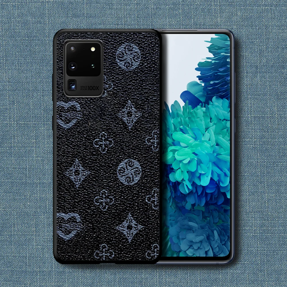 

Luxury Brand Square Flower Phone Case For Samsung Galaxy Note S 8 9 10 20 Plus E Lite Uitra black Bumper Trend Hoesjes Silicone