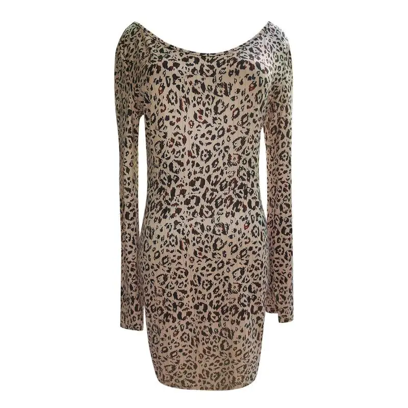

Spring Women's Dress V-Neck 2021 Casual Fashion Sexy Vacation Women's Top Leopard Print Long Sleeve Beach Slim Mini Dress