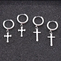 gothic jewelry mens cross drop earrings punk rock stainless steel cross dangle huggie hoop earrings