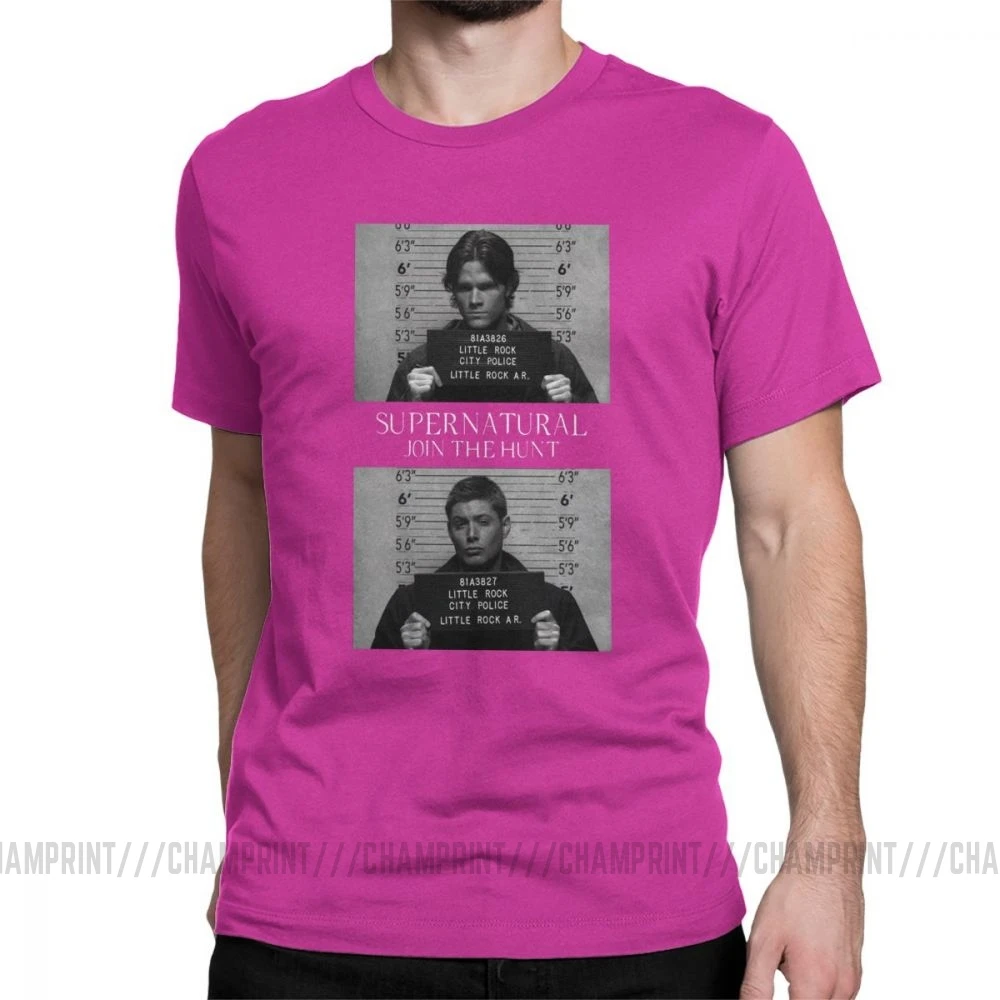 Сверхъестественная футболка Mugshot's Spn Brothers Angel Футболка мужская размера плюс одежда сумасшедшая футболка с круглым вырезом очищенный хлопок - Цвет: Фуксия