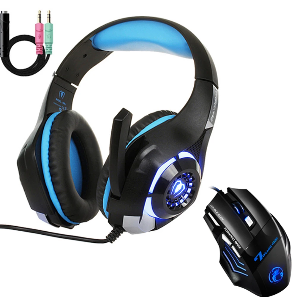 GM 1 стерео PS4 Игровые наушники Deep Bass гарнитура + мыши с светодиодный фоном