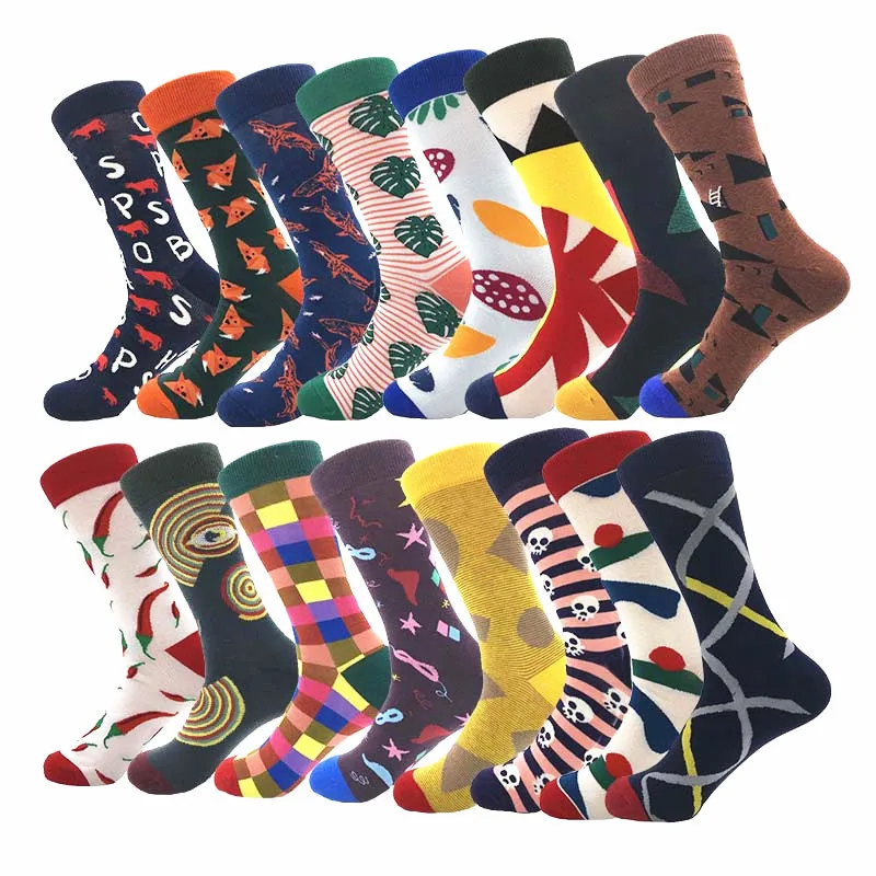 

Peonfly Brand 2020 Quality Mens Happy Striped Plaid Diamond Flamingo Socks Men Combed Cotton Calcetines Largos Hombre