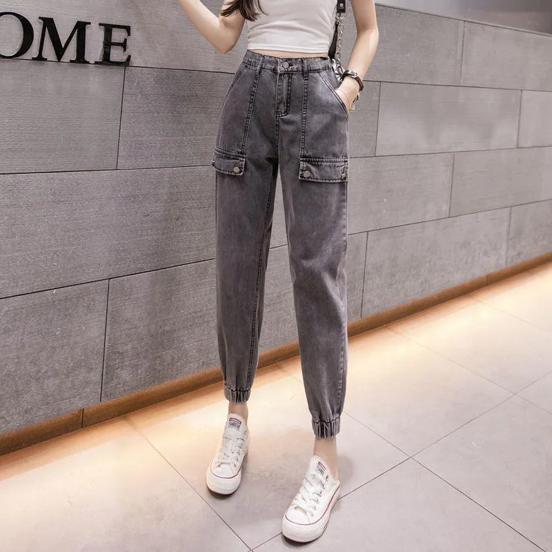 

Женские джинсы с завышенной талией, новые весенние свободные облегающие леггинсы с завышенной талией, тонкие шаровары с девятью точками, модные красные шаровары в сетку, 2022